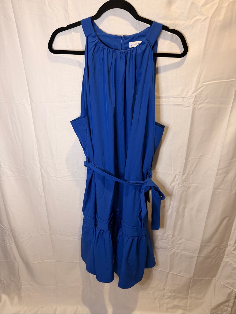 Calvin Klein Cobalt Halter Tie-Waist Mini Dress